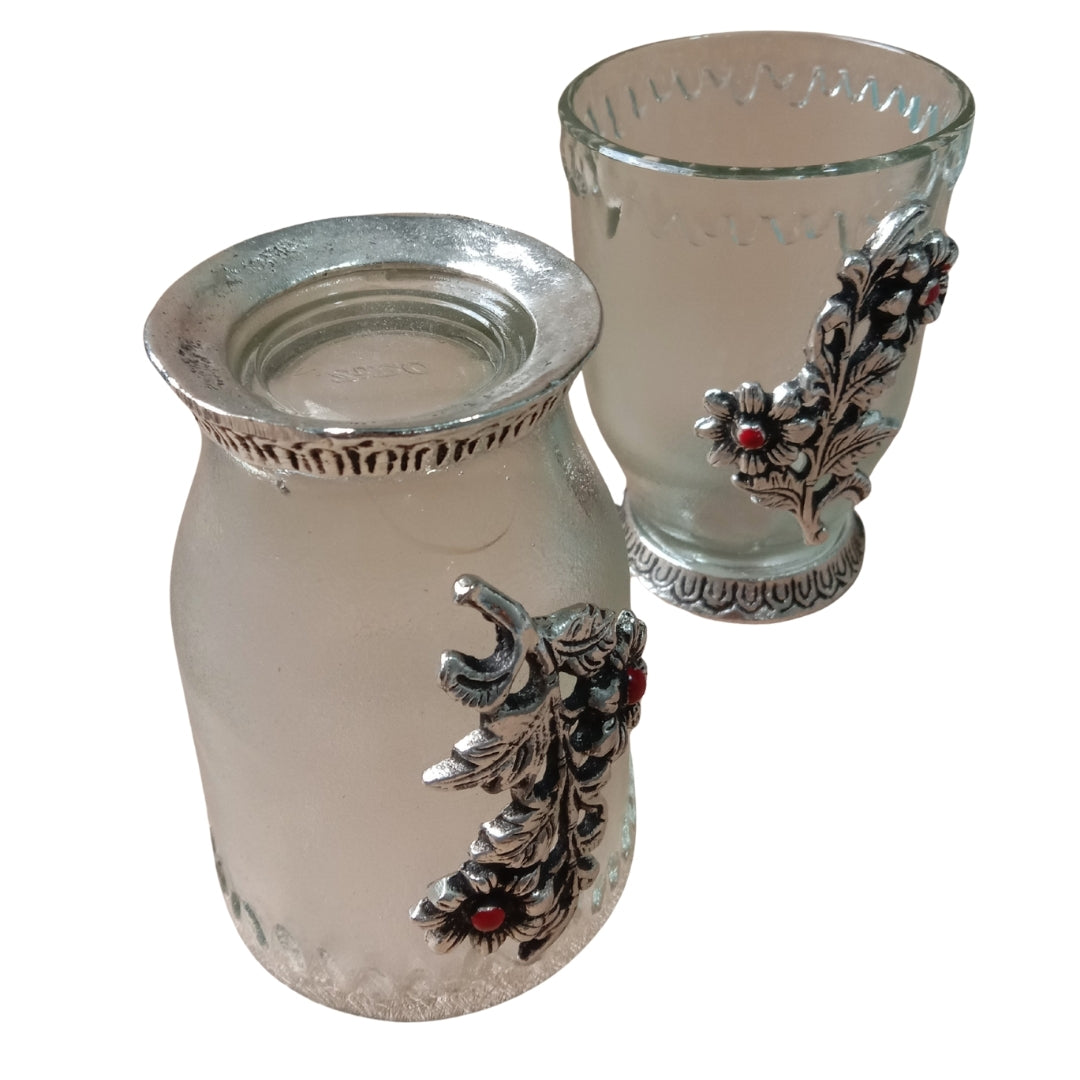 Silver Plated Tray and Glass Set of 2 with Turquoise Velvet Box for Gifting