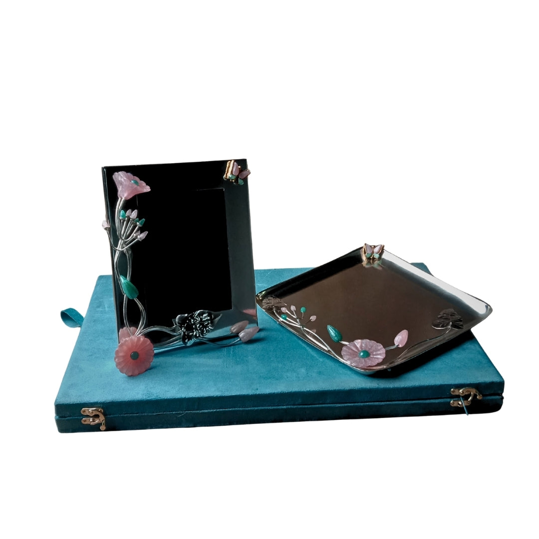 Silver-Plated Floral Platter & Photo Frame Gift Set