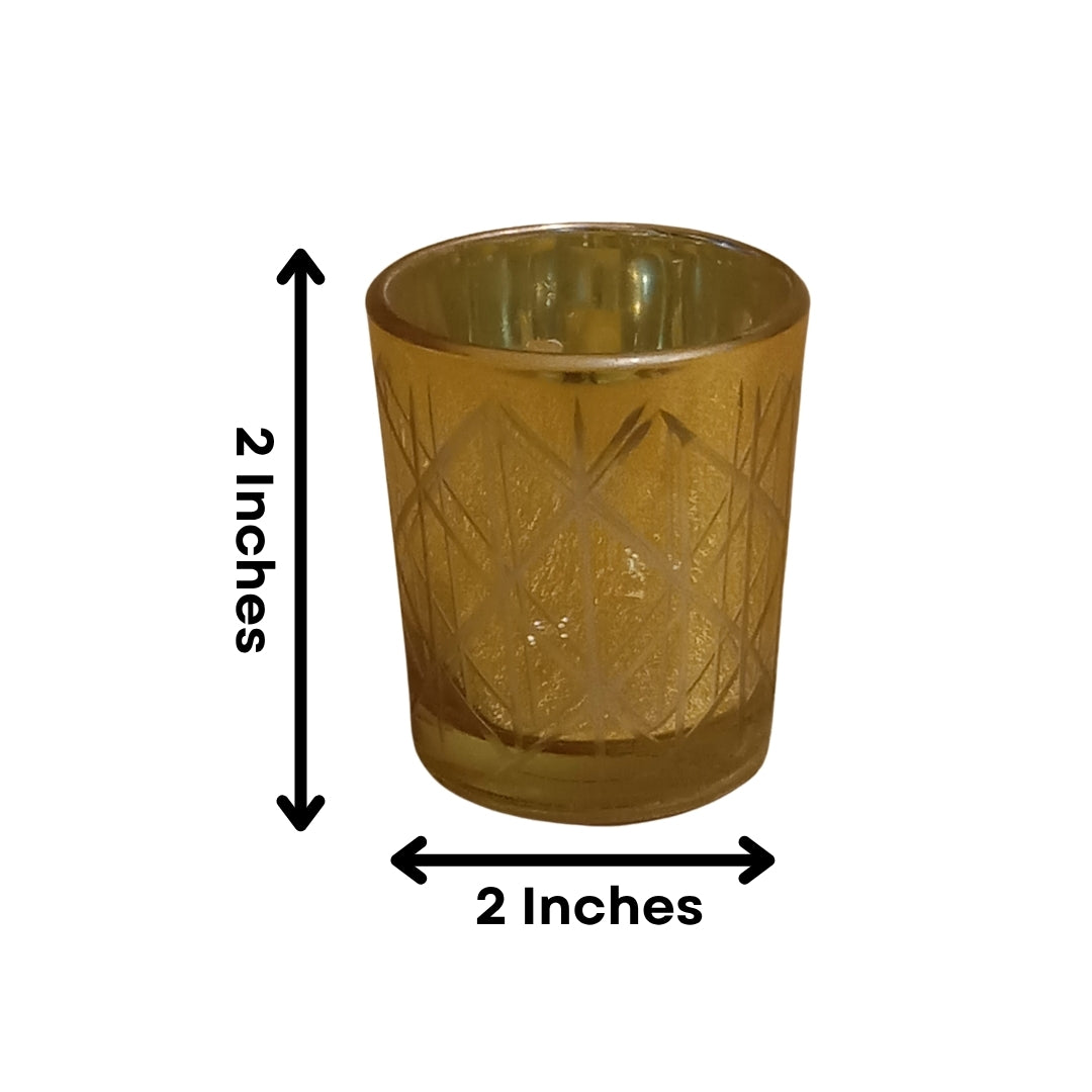 Diamond-Cut Gold Glass Votive Candle Holders – Elegant Set of 5