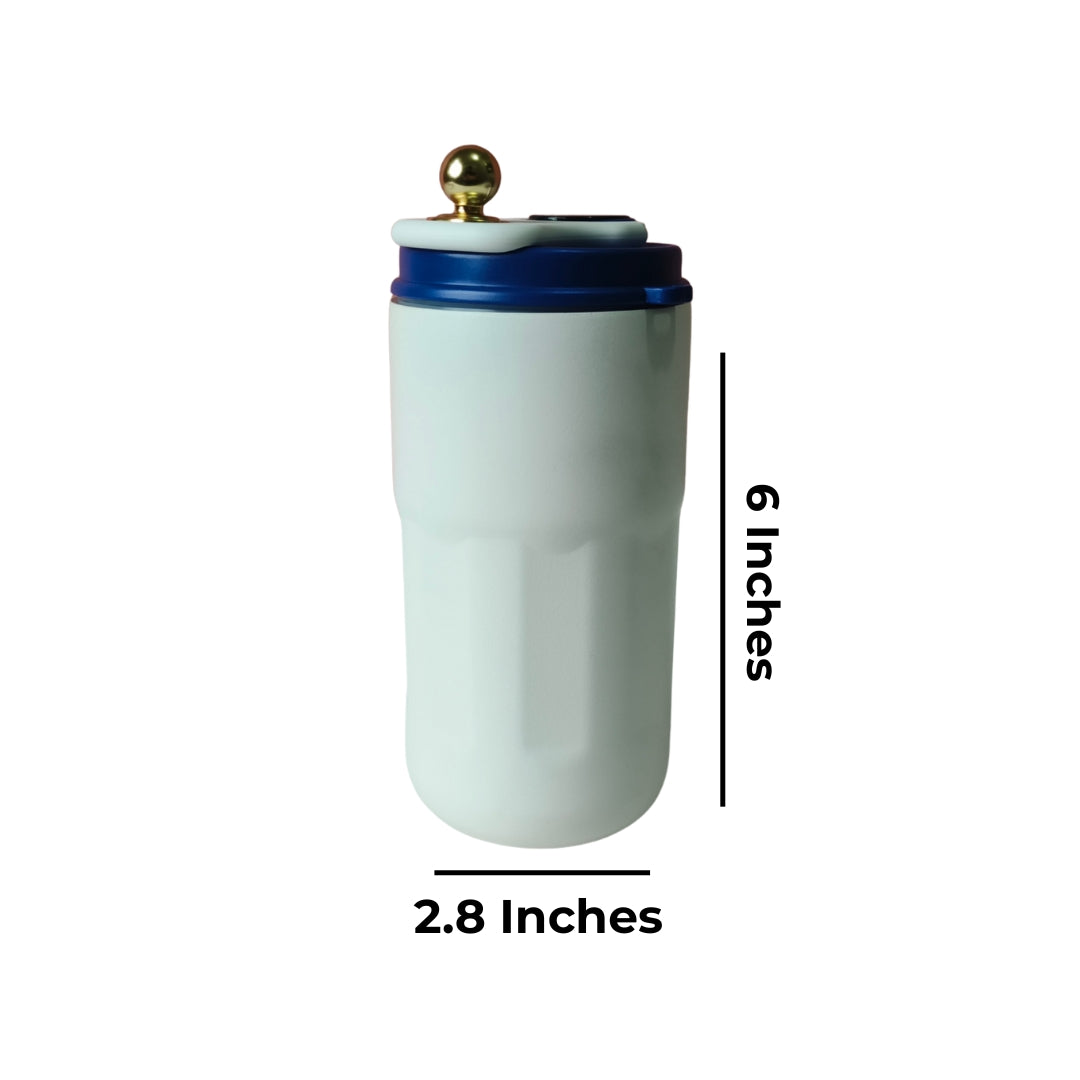 White Stainless Steel With Blue Lid & Gold Knob