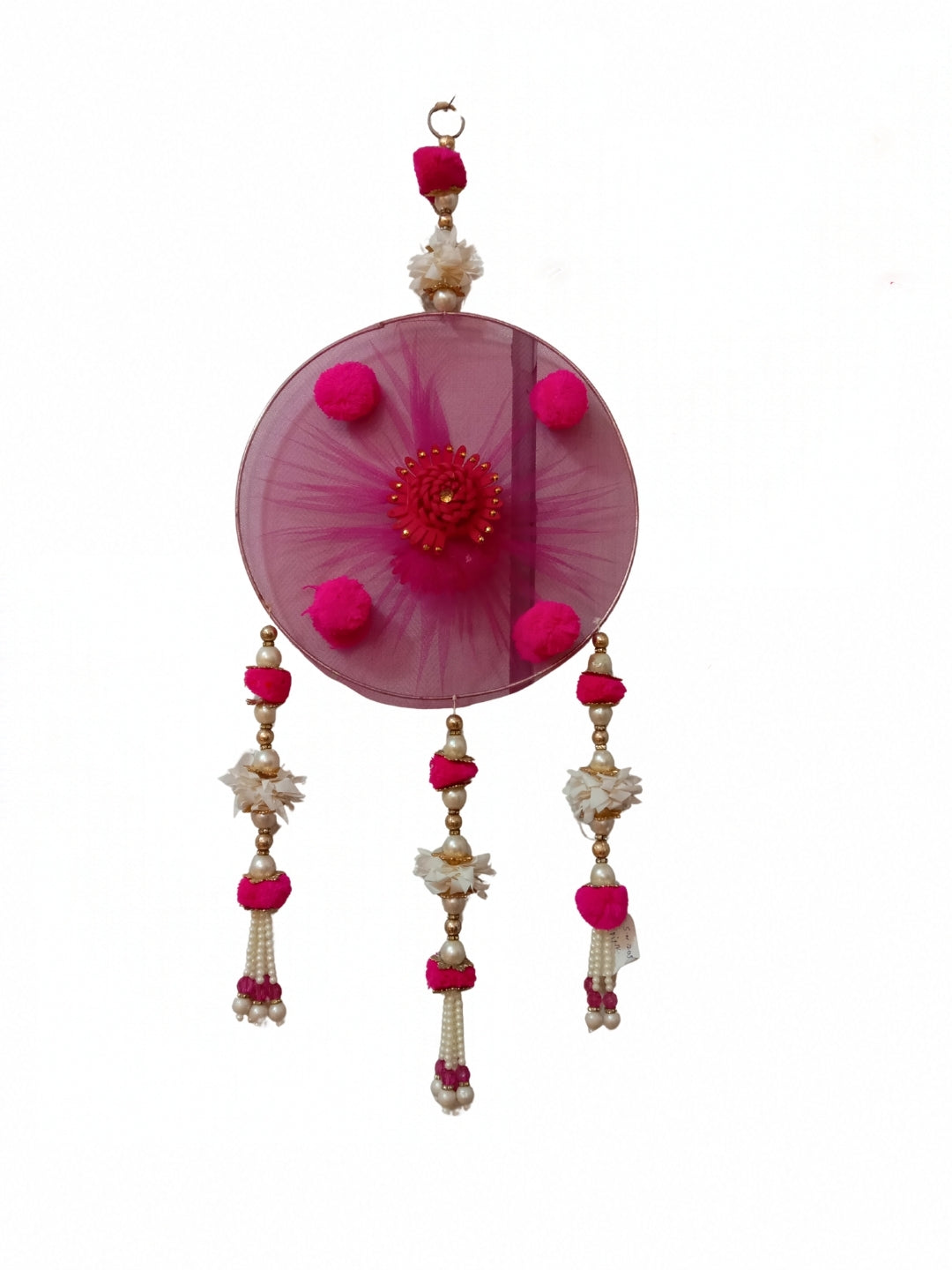 Dark Pink Pom-Pom & Pearl Festive Side Hangings