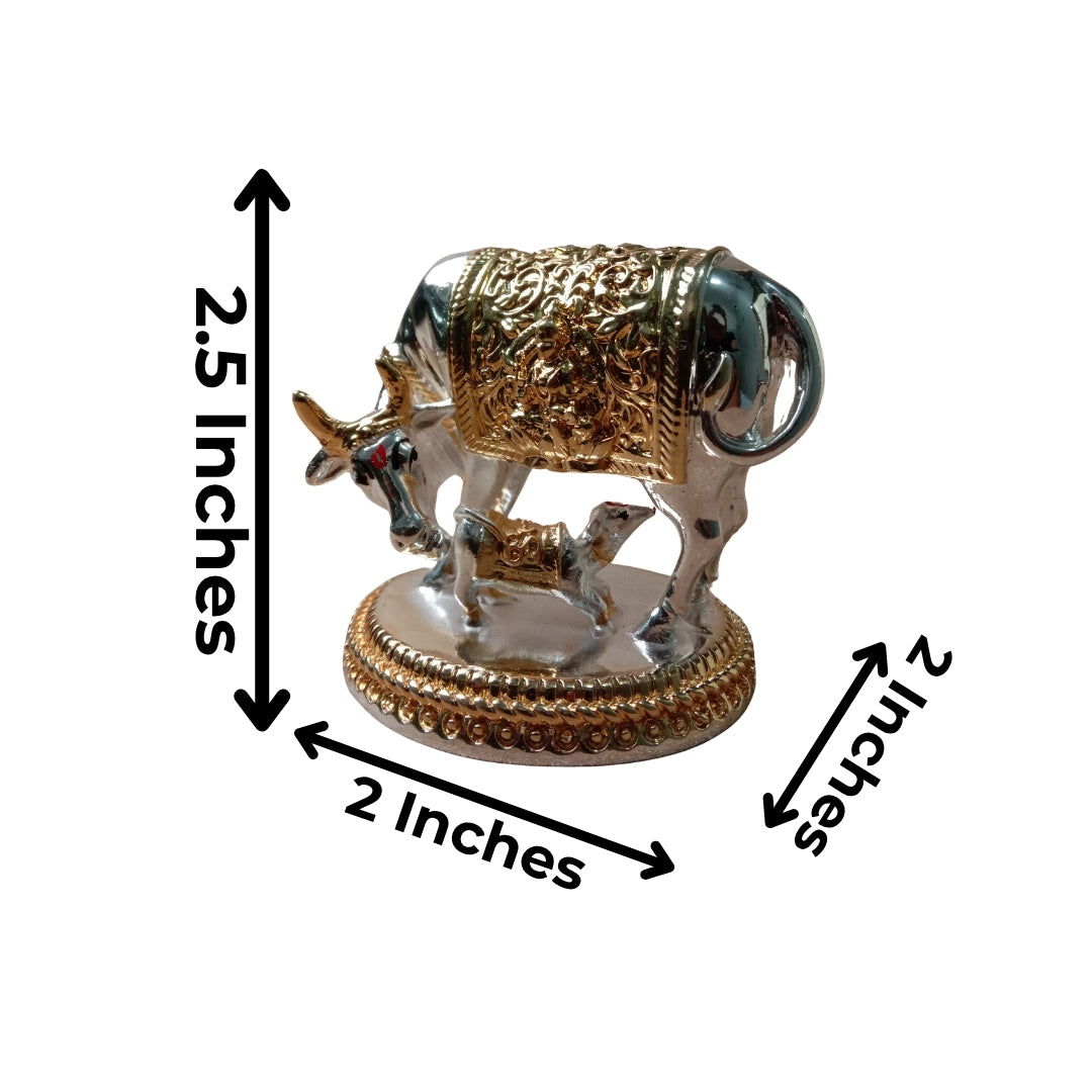 The Home Co- 999 Pure Silver & 24K Gold Plated Kamdhenu Divine Vastu Cow and Calf Idol- 3"