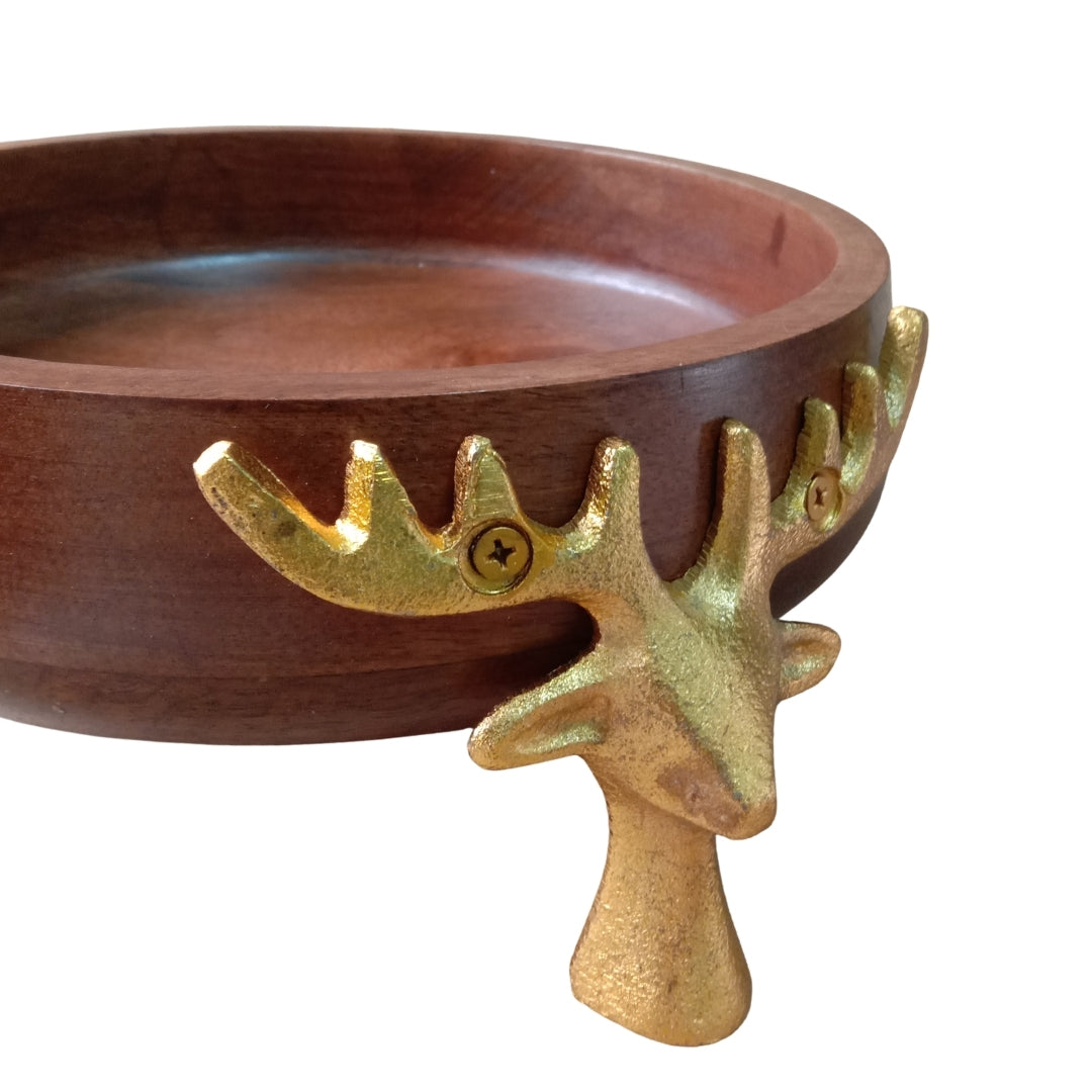 Wooden Bowl with Gold Reindeer Antler Legs