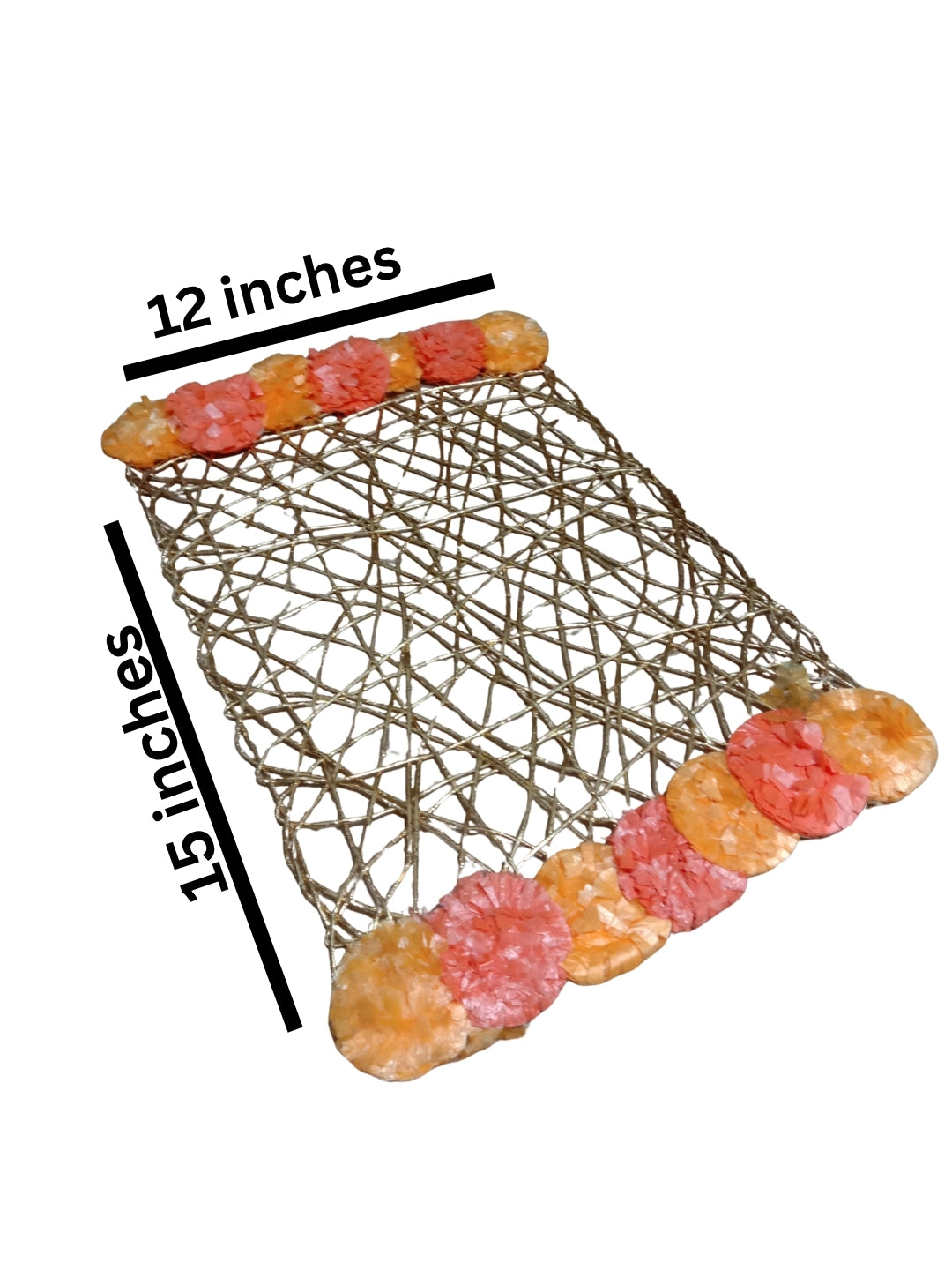 Handmade Gold Wire Mesh Table Runner & Mat / rangoli Set of 3