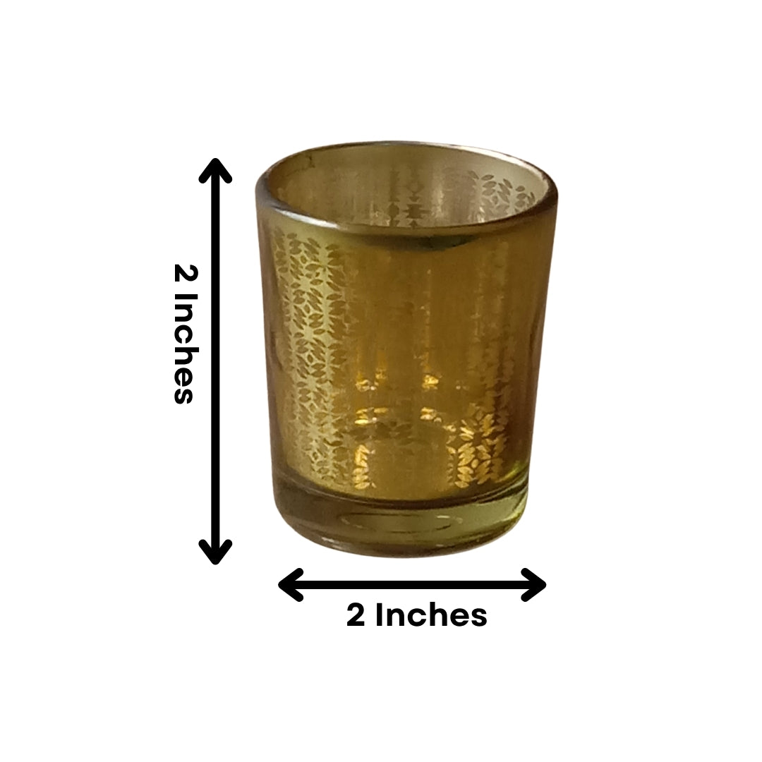 Green Glass Votive Holders with Leaf Etching - Small Set of 4