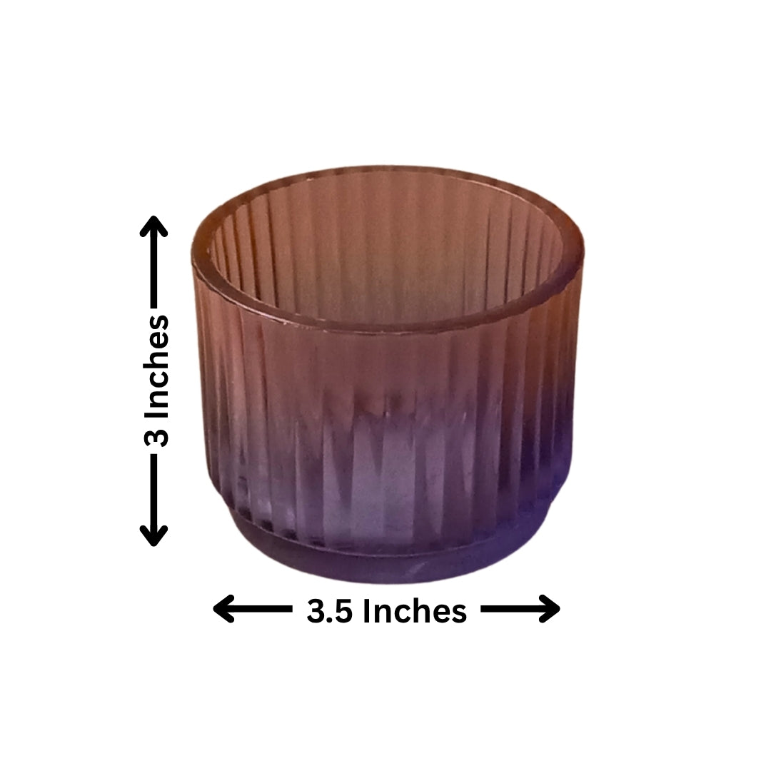 Set of 2 Pink & Purple Ribbed Glass Tea Light Holders