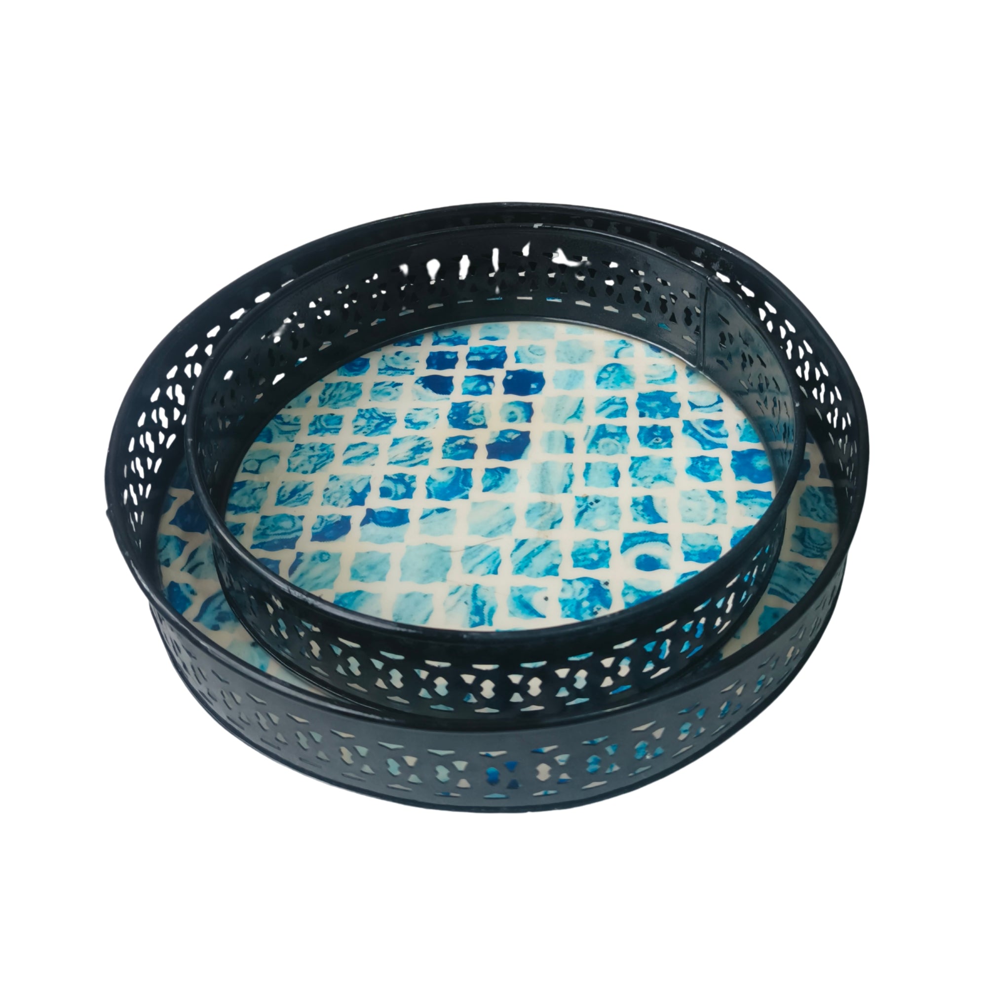 Blue Pattern Design Round Tray