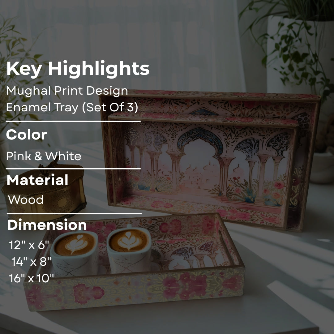 Mughal Print Design Enamel Tray(Tray Set of 3)