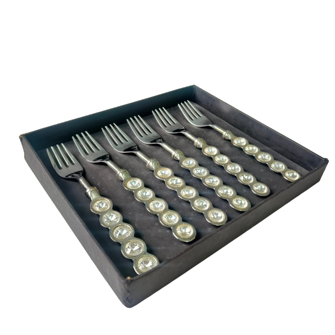 Cutlery Set Of 6 - Silver Crystal Stone Table Fork