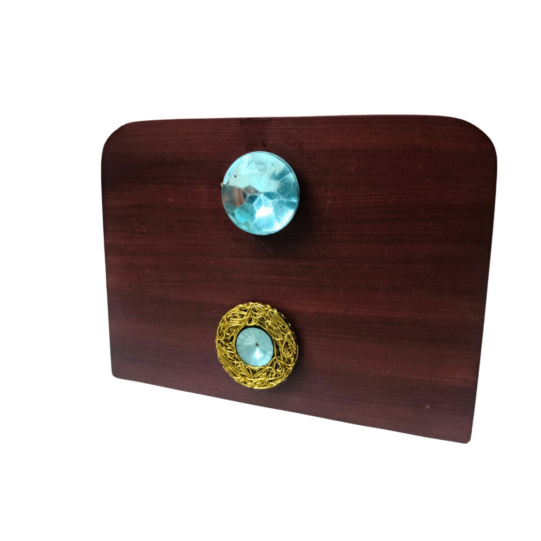 Tissue Holder - Wooden Rectangle Shape Walnut Finish With Diamond Stone