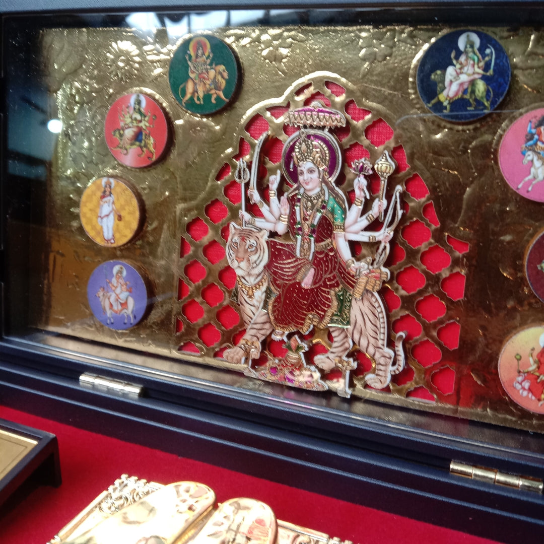 999 Pure Silver & 24K Gold Plated Durga Mata Charan Box | Navdurga Puja Festival Gift