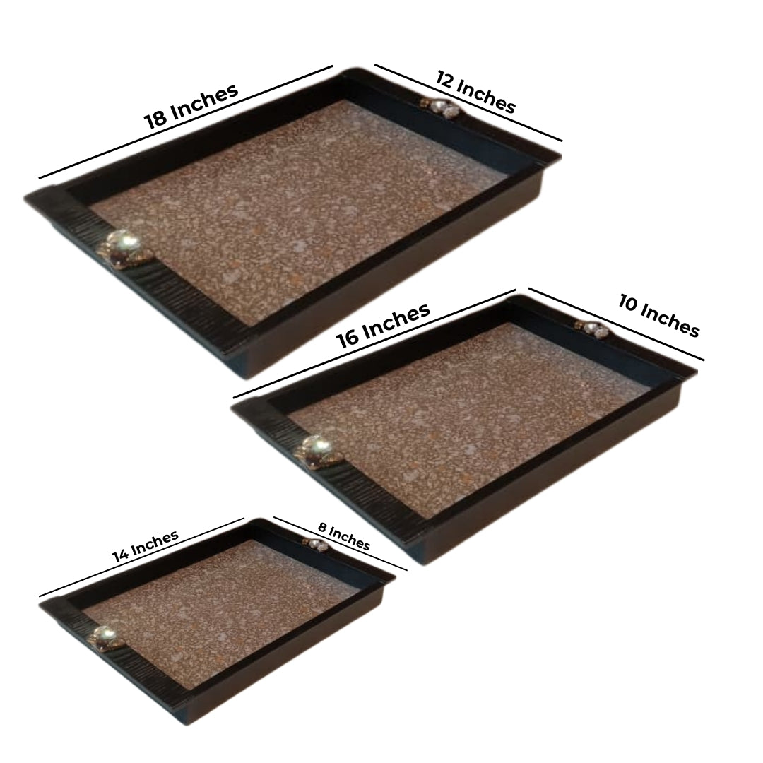 Wooden Tray set of 3 with stone art work