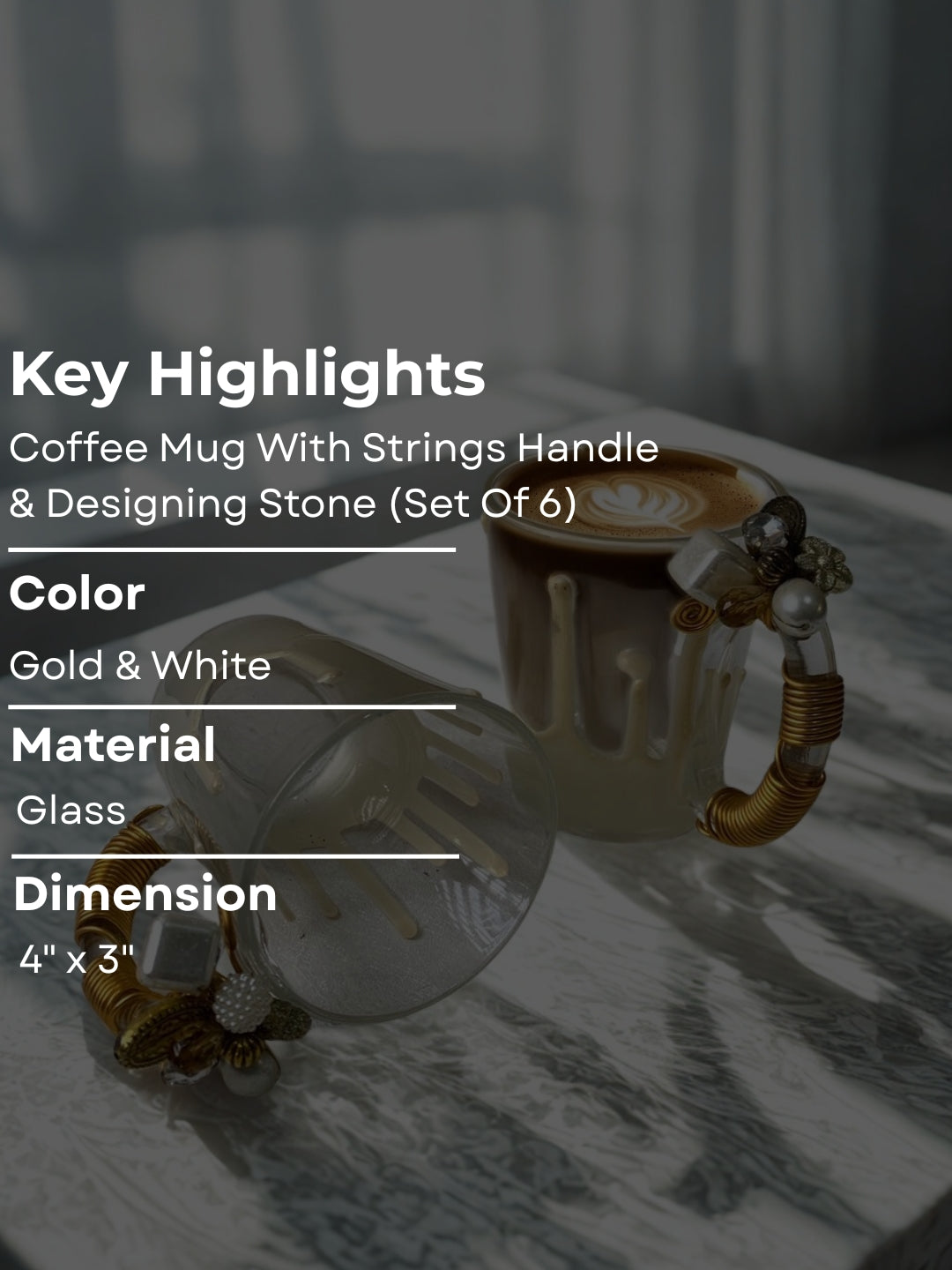 White Resin Coffee Filigree Cup Set of 6