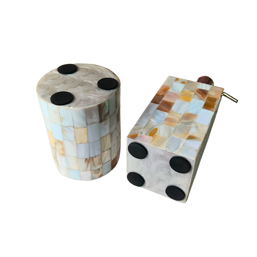 Wooden Mother of pearl & white enamel Bathroom Set of 2