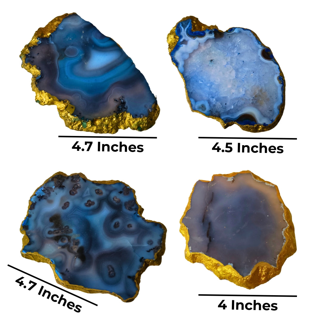 Table Coaster - Blue Agate Stone with Gold Lining Set Of 4