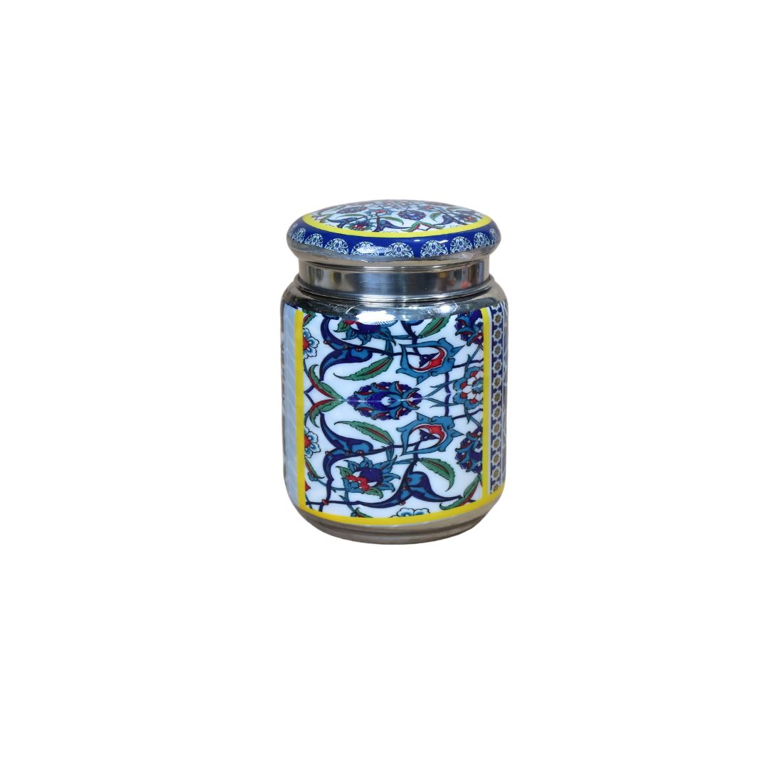 Stainless Steel Blue Abstract Printed Enamel Jar Set Of 3