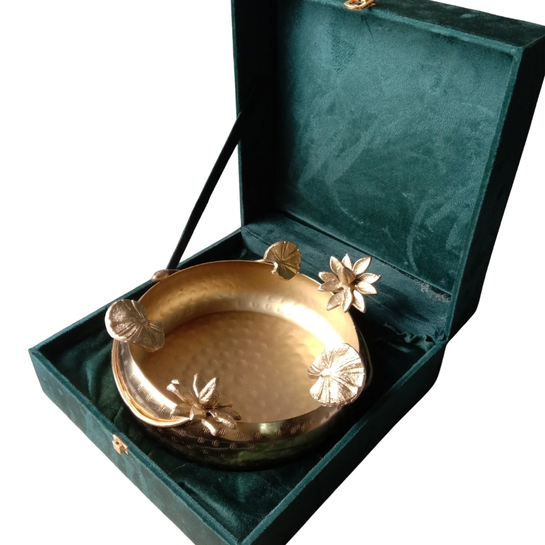 Decorative Brass Lotus Floating Bowl with Flowers