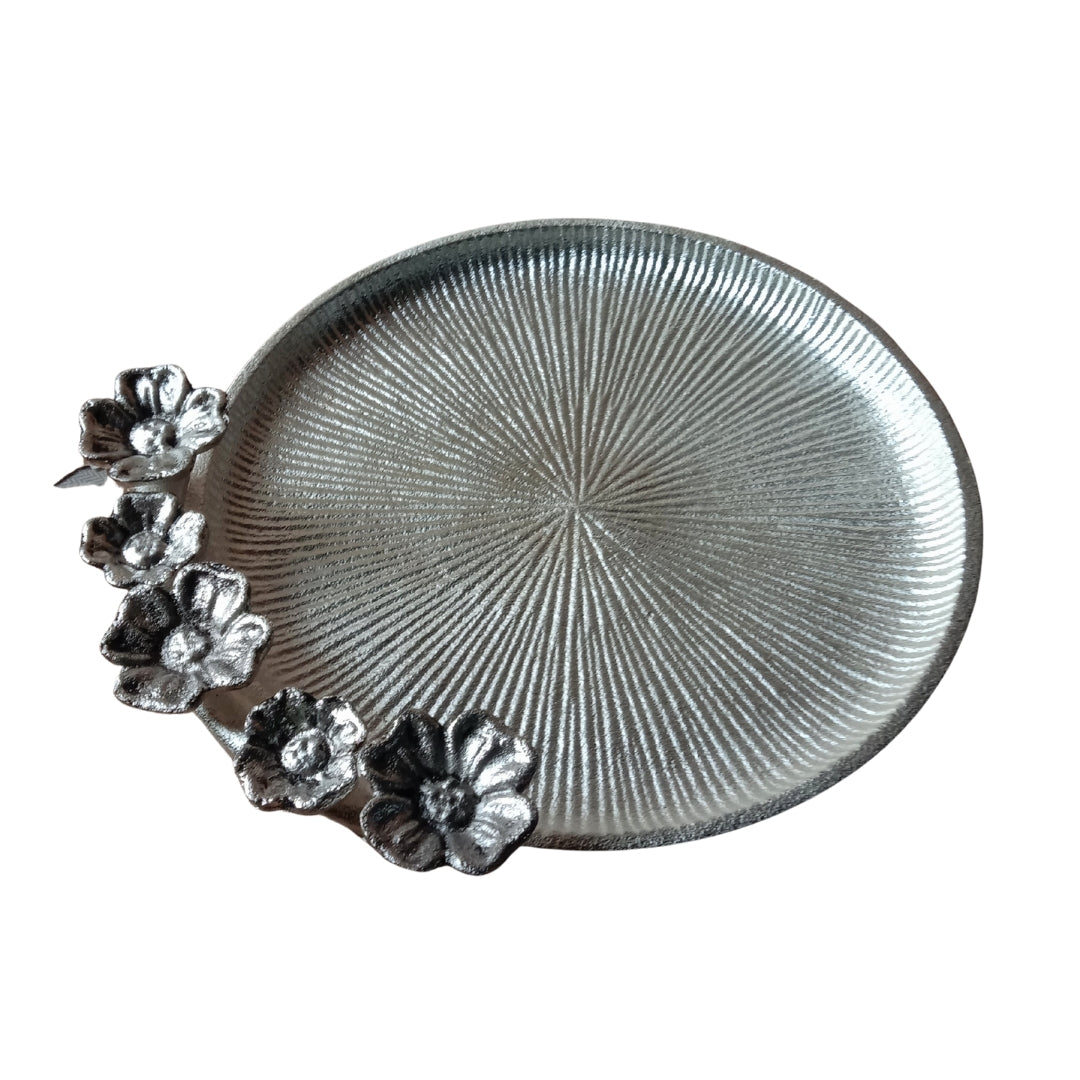 Decorative Silver Floral Platter with Velvet Box