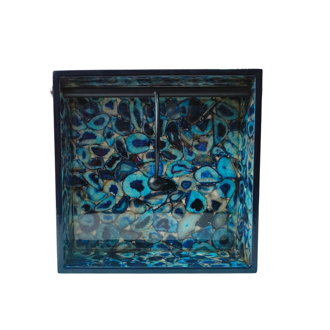 Square tissueholder - Wooden Blue Agate Print & Enamel