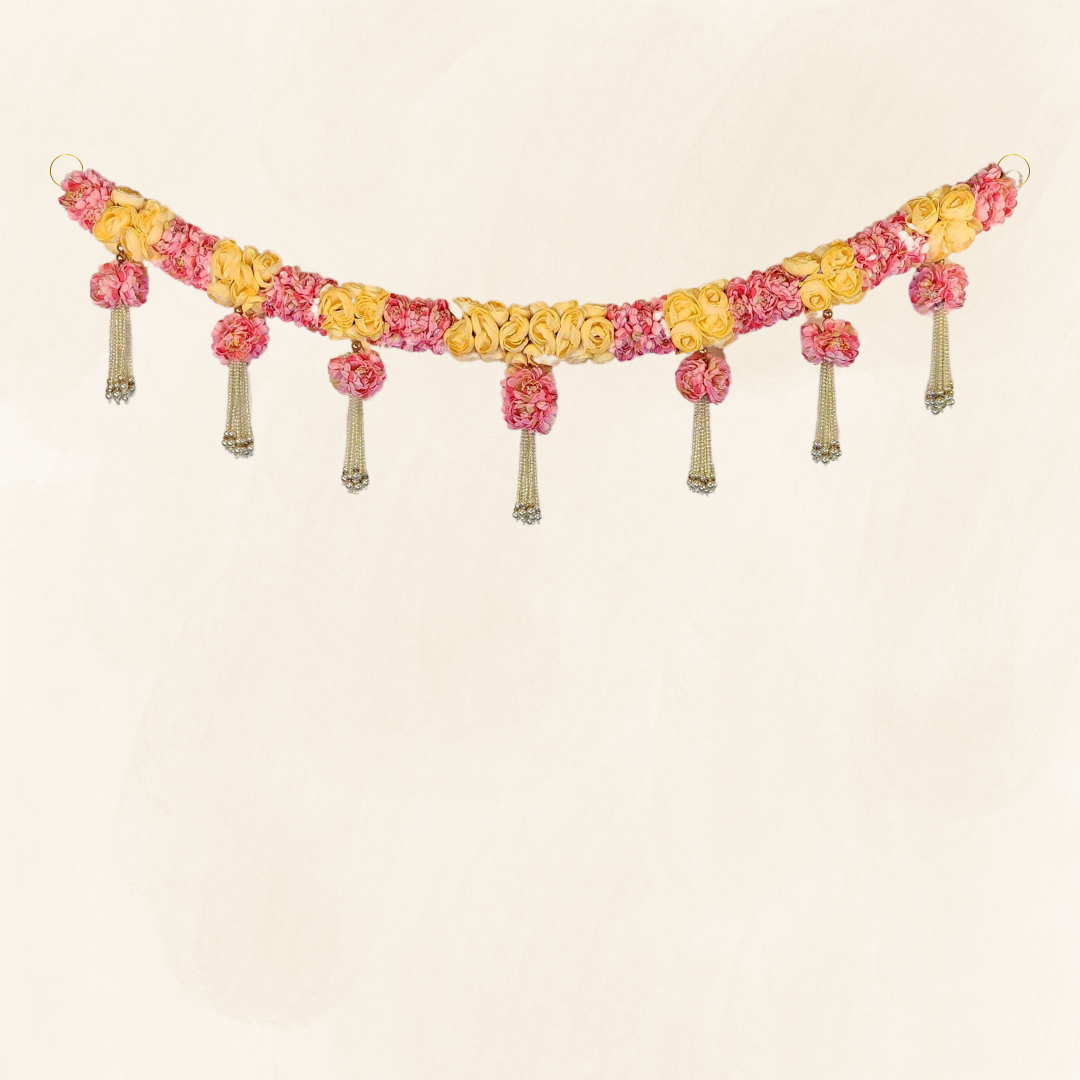 Peach & Pink Artificial Flowers & Moti Toran