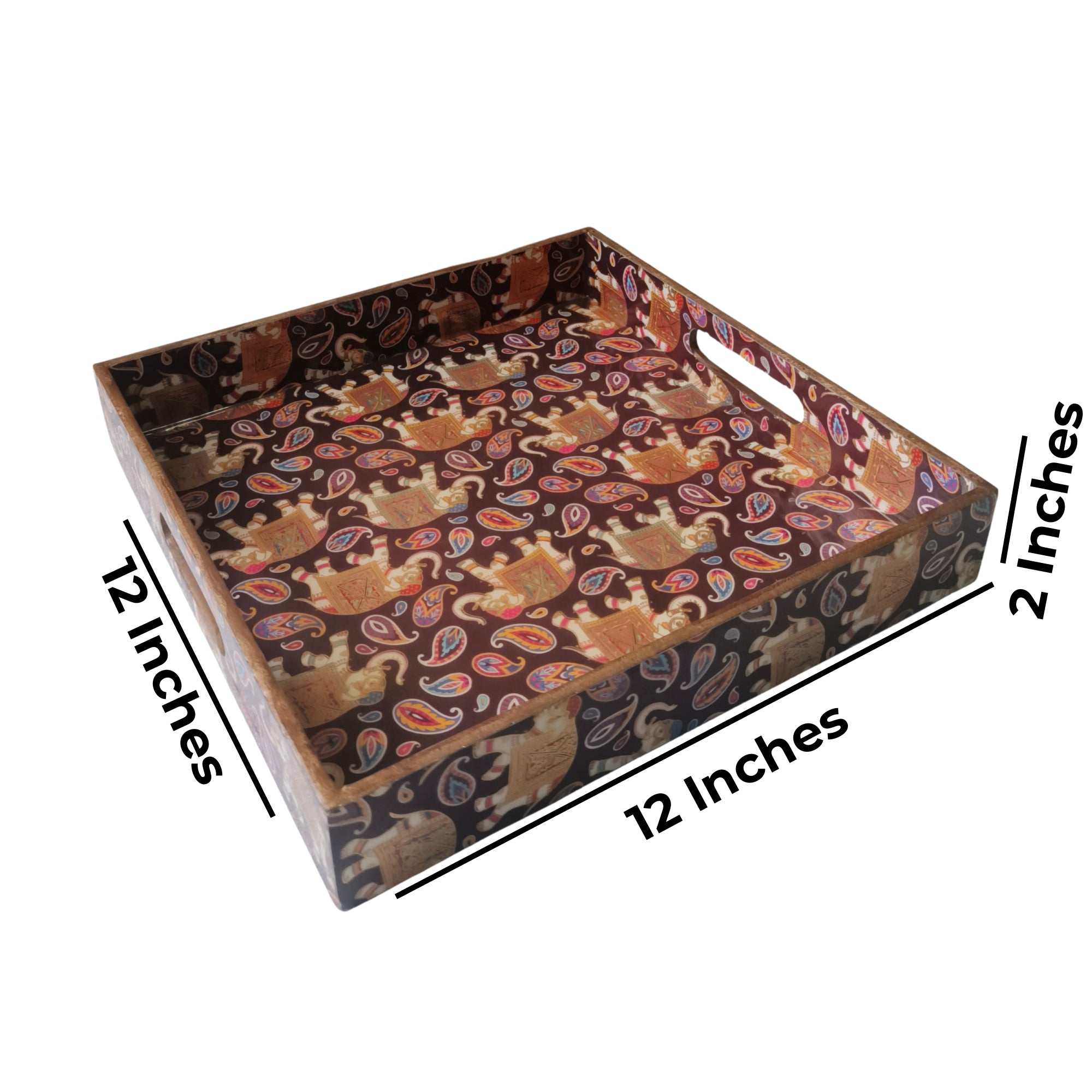 Rectangle wooden Golden Elephant Embossy Design Enamel Tray set of 2