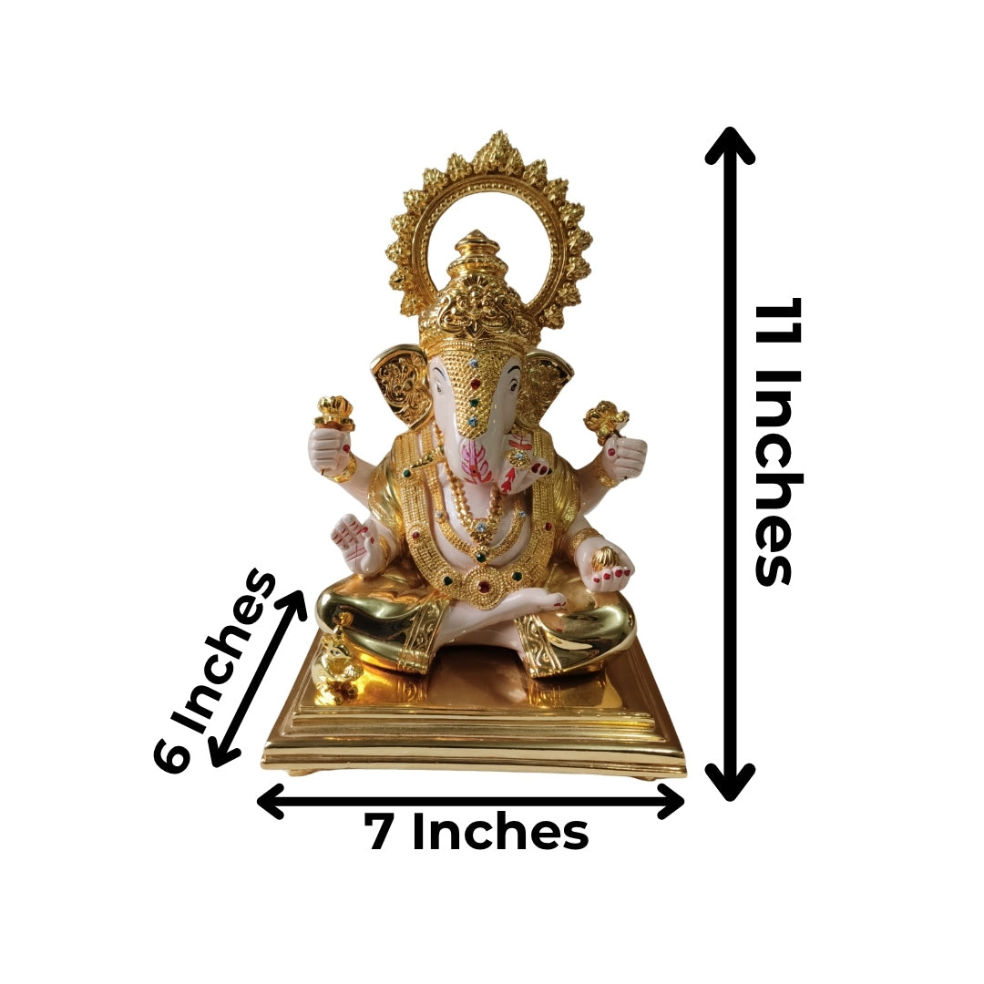 Premium 24K Gold-Plated Lord Ganesha Idol – Exquisite Handcrafted Ganpati Murti for Home Decor, Office Desk & Luxury Gifting ( White & Gold Finish)