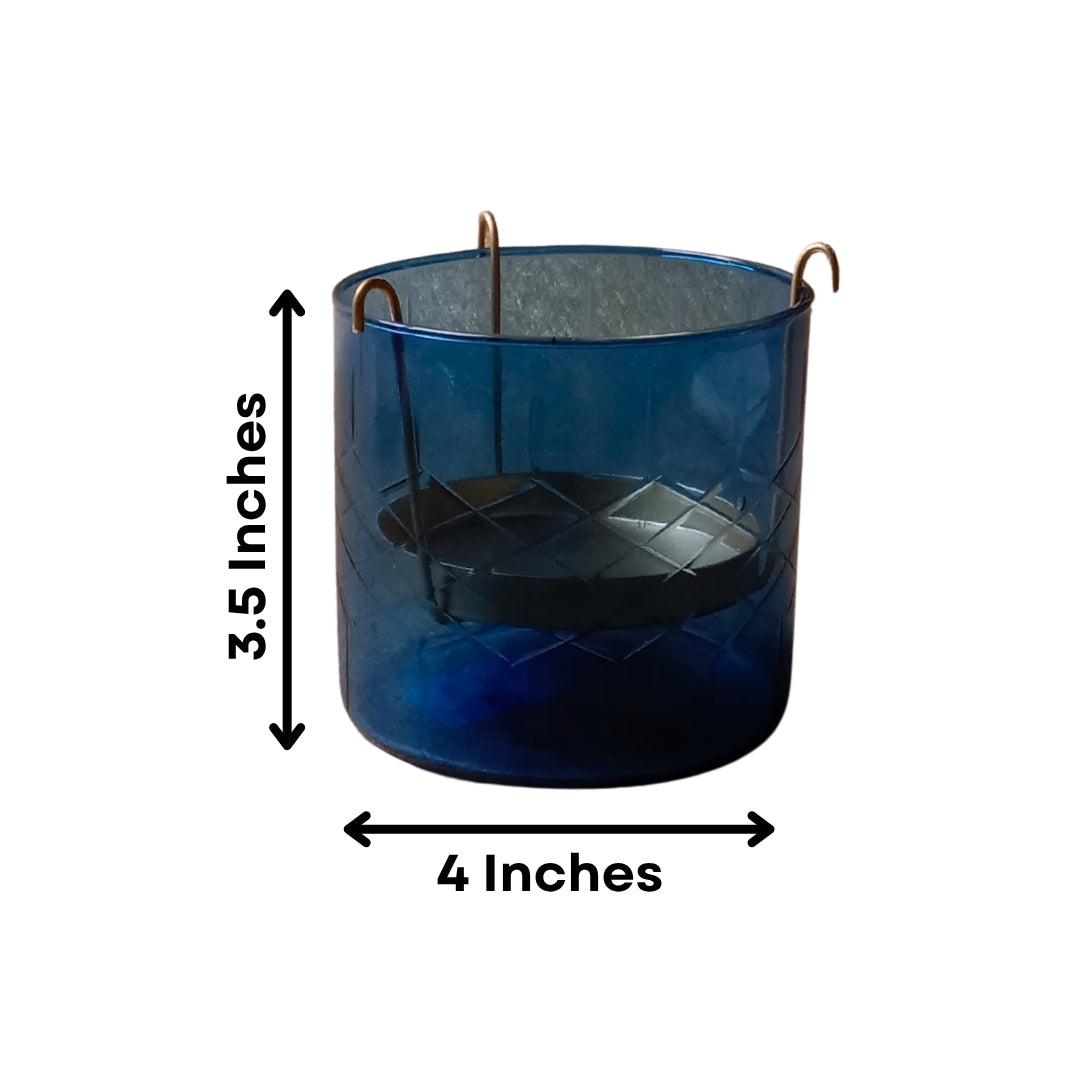 Set of 2 lightBlue & Dark blue Glass Votives with Internal Metal Tea Light Holders
