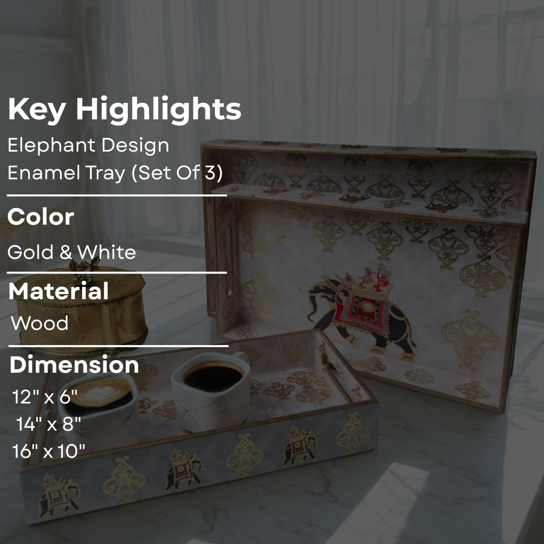 Elephant Design Enamel Tray (Set Of 3)