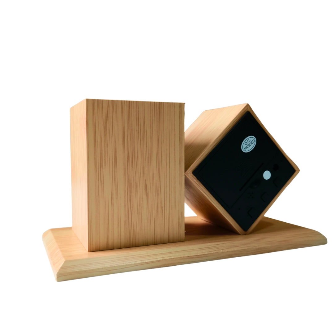 Wooden Cube Of Penstand With Digital Clock