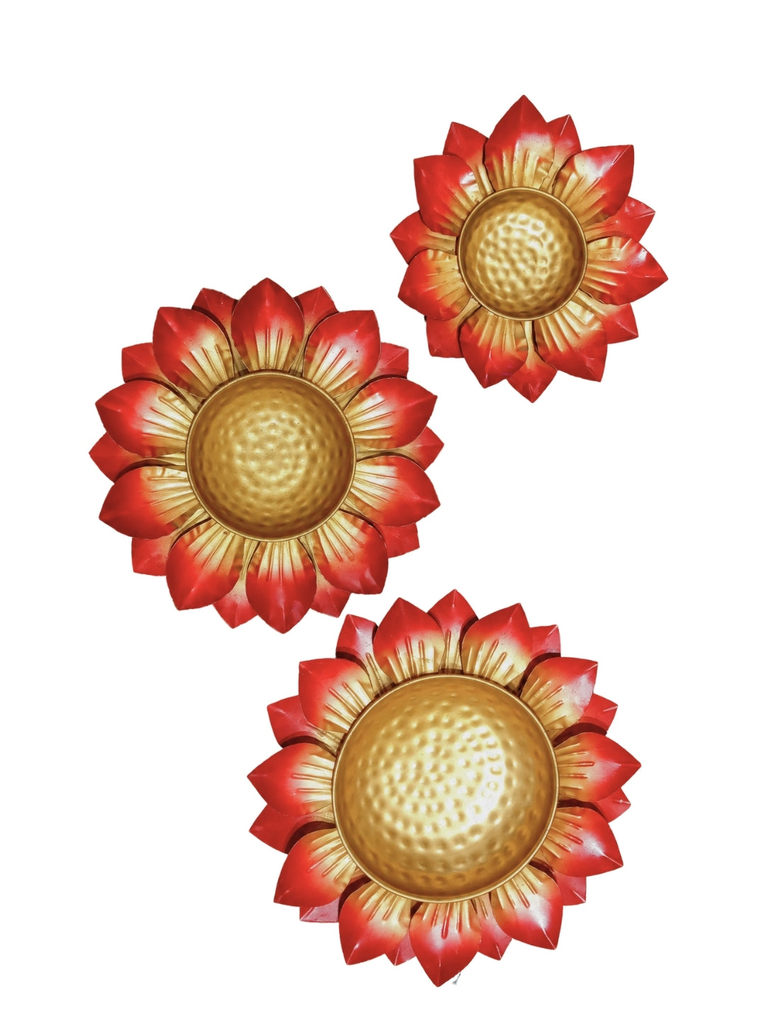 Metal red & gold colour lotus shape urli - set of 3