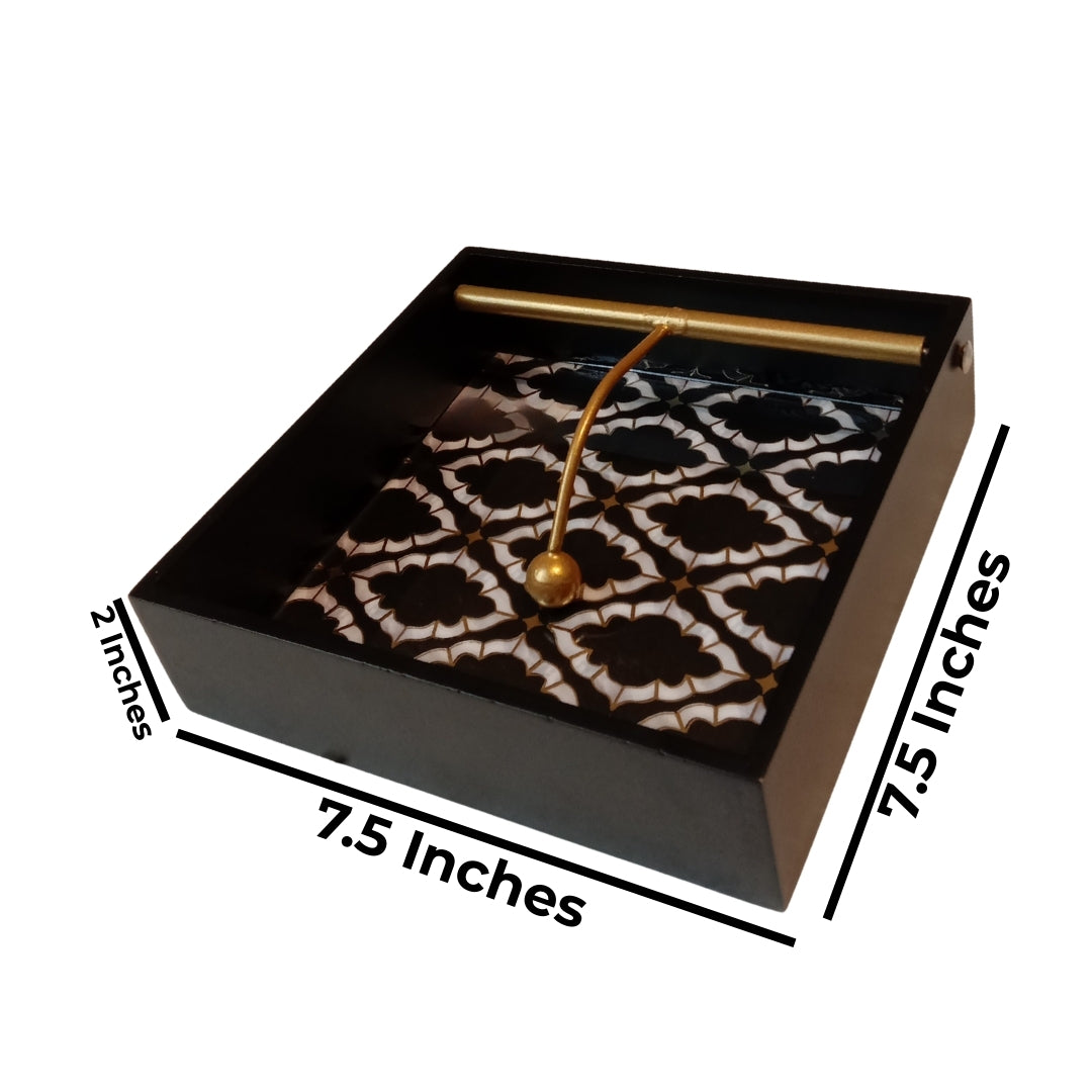 Square tissueholder - Wooden black mosaic Design Print & Enamel with deco paint