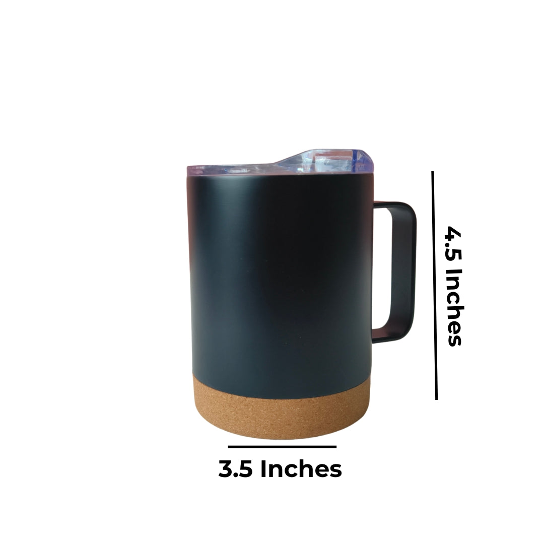 Black Stainless Steel Mug With Cork And Plastic Lid