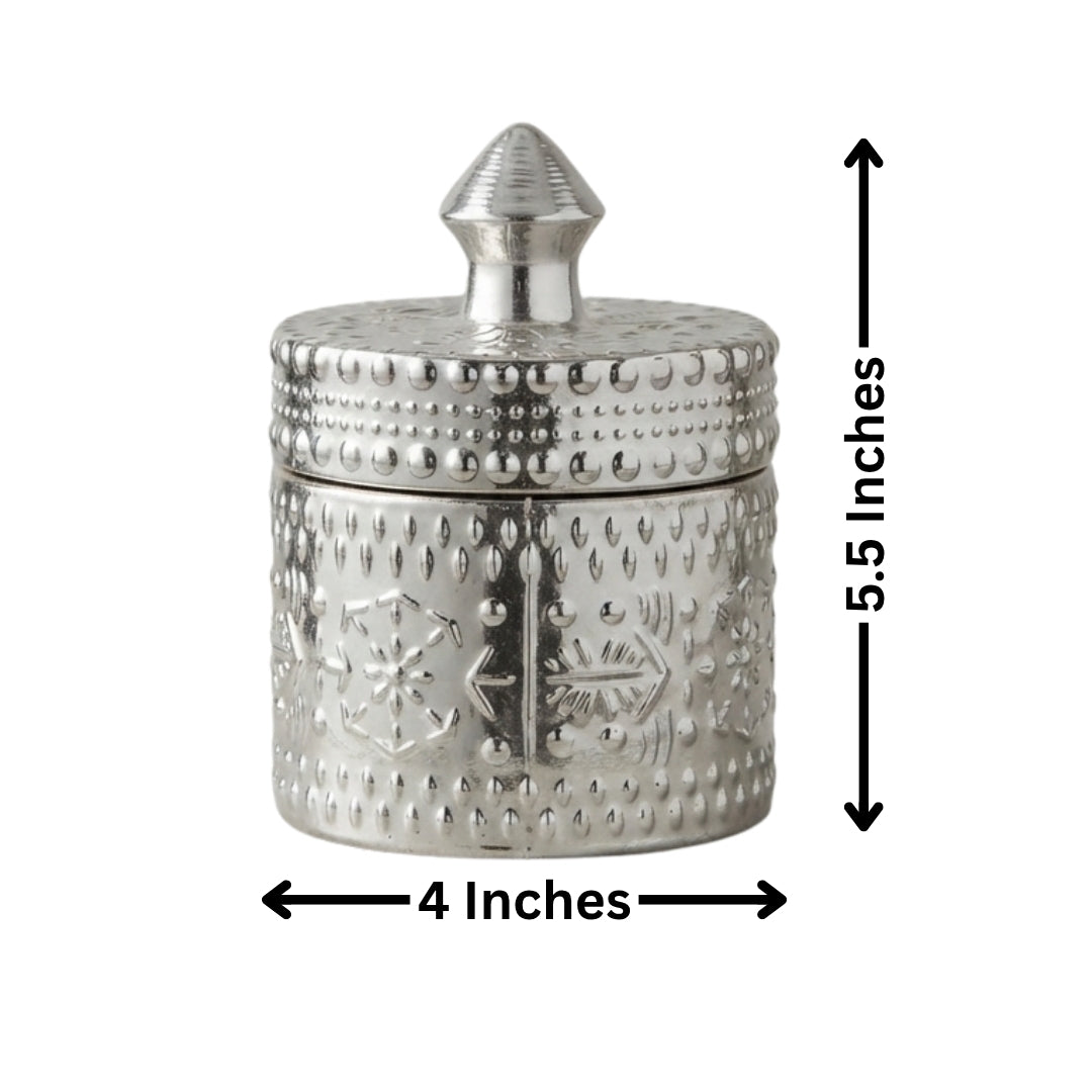 Decorative Silver Embossed Glass Jar with Scented Wax - Elegant Candle Holder