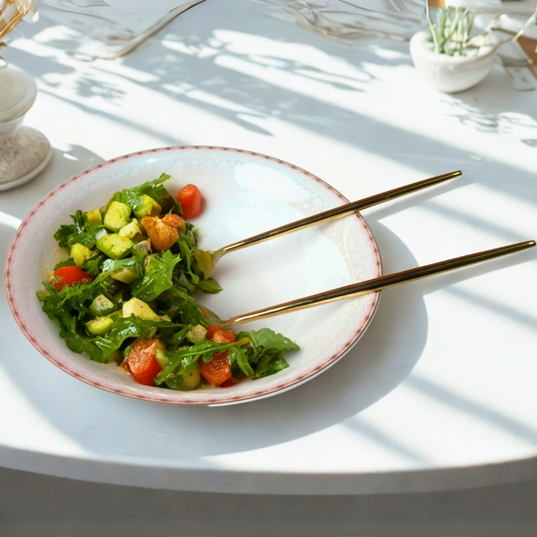 Gold Plated Serving Set With Spoon, Fork & Knife Set Of 30