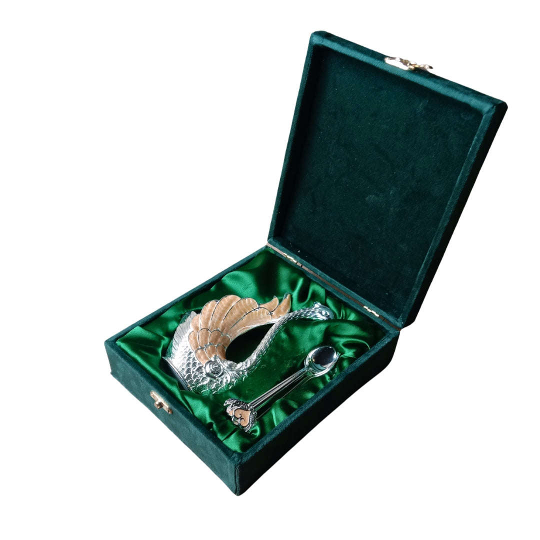 Peach Metal Swan Holder with Set of 6 Dessert Spoon in Premium Gift Box