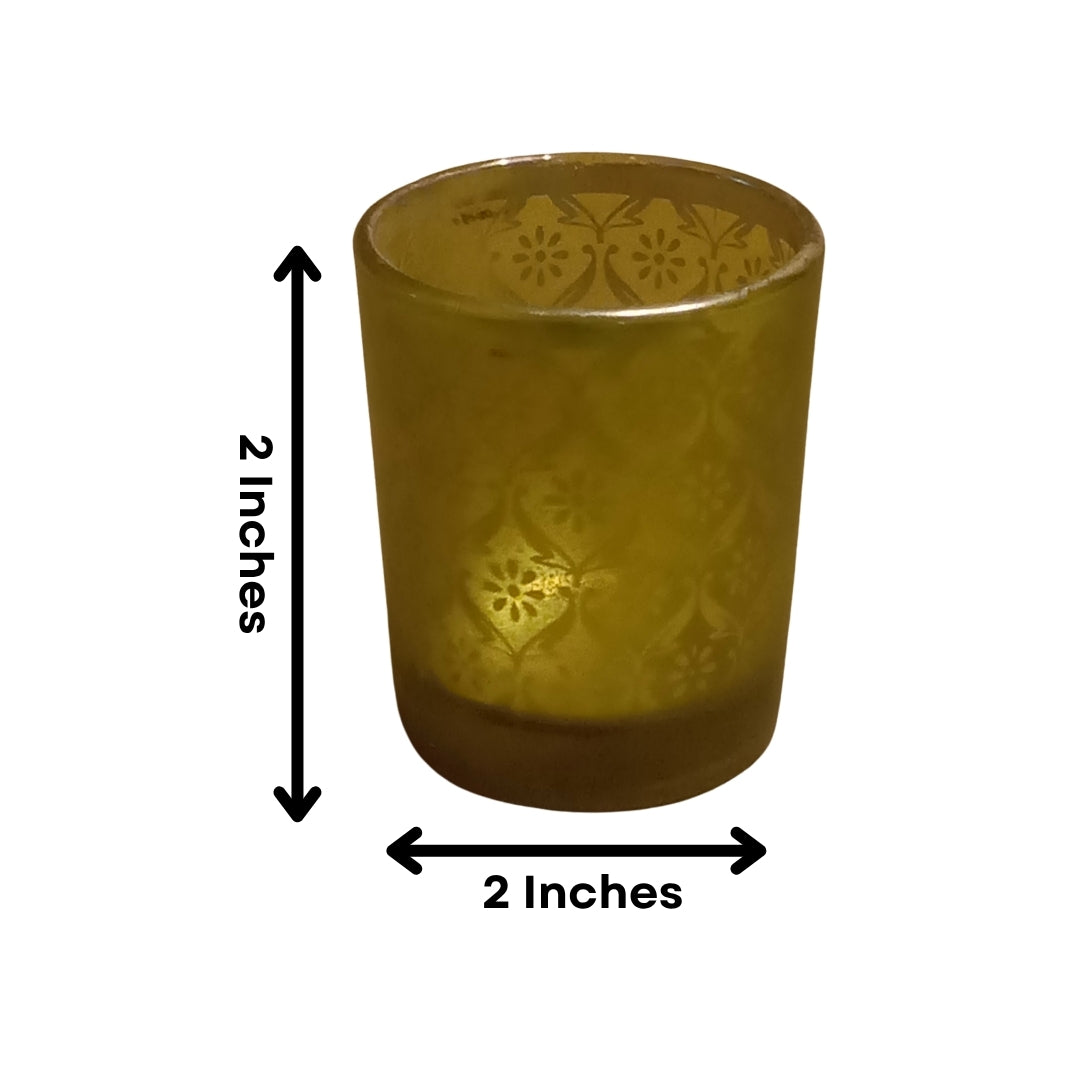Mughal-Etched Gold Glass Votive Candle Holders - Set of 4 Elegant Votives