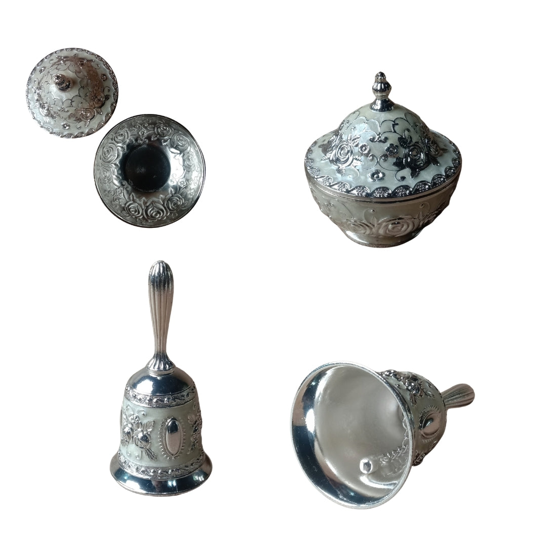Silver-Plated Floral Design Pooja Thali Set