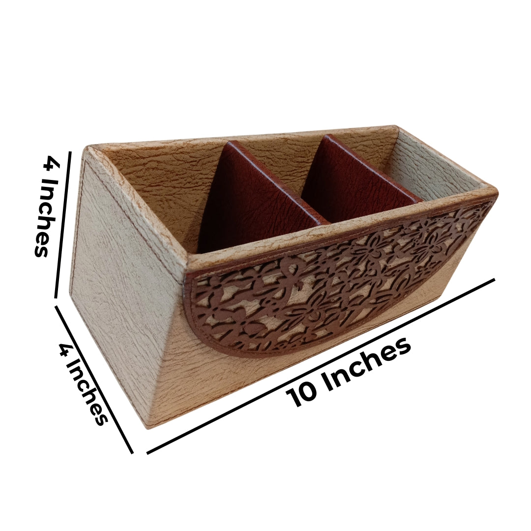 Wooden base with brown leatherette lazar cut