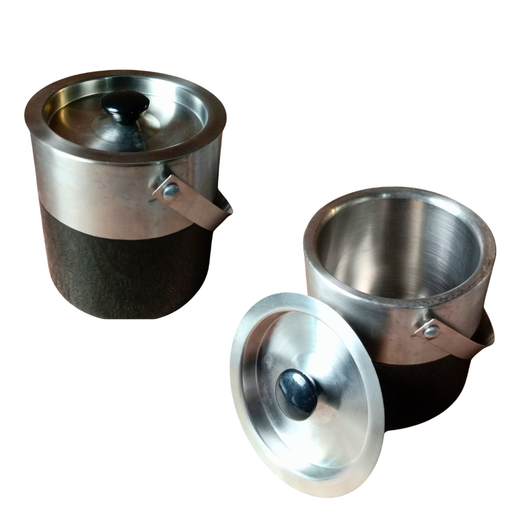 Stainless Steel ice bucket & Shaker with black enamel with tongs -set of 3