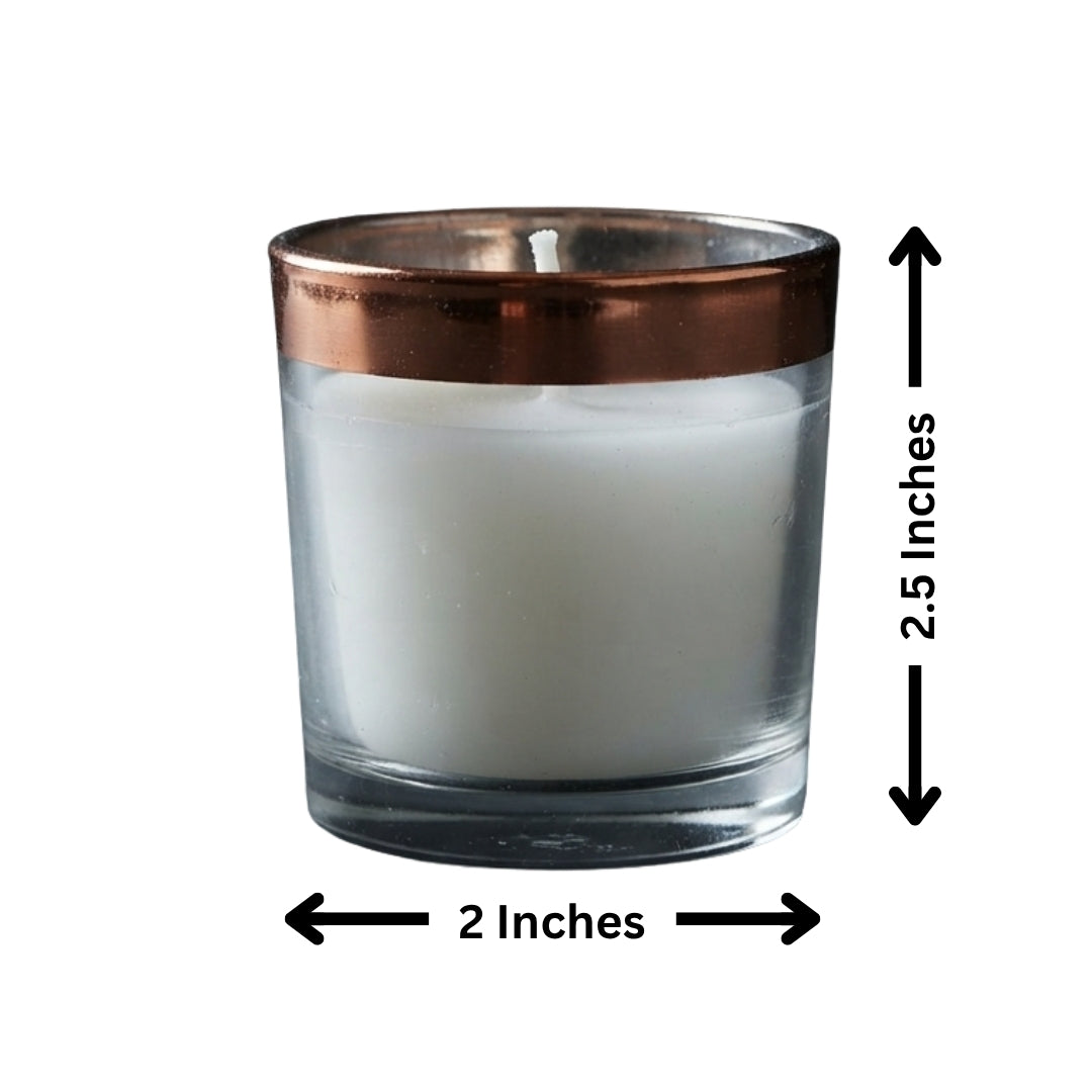 Set of 2 Scented Wax Glass Votives with Metallic Copper Rims