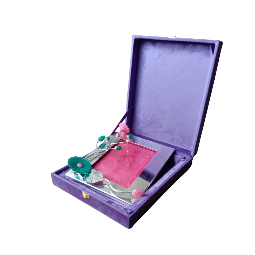 Silver-Plated Photo Frame with Pink & Teal Resin Floral Accents