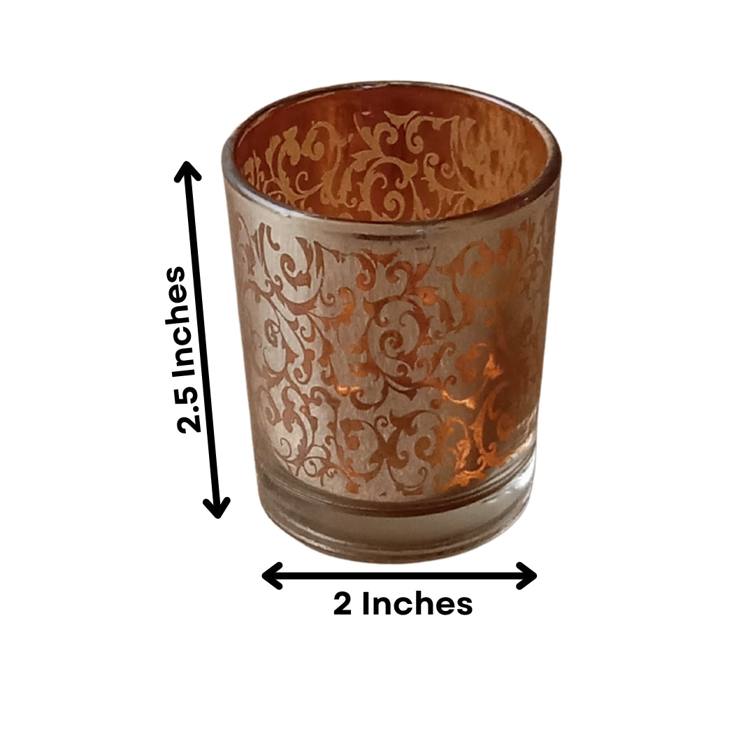 Etched Orange Glass Votive Candle Holders - Elegant Small Set of 4