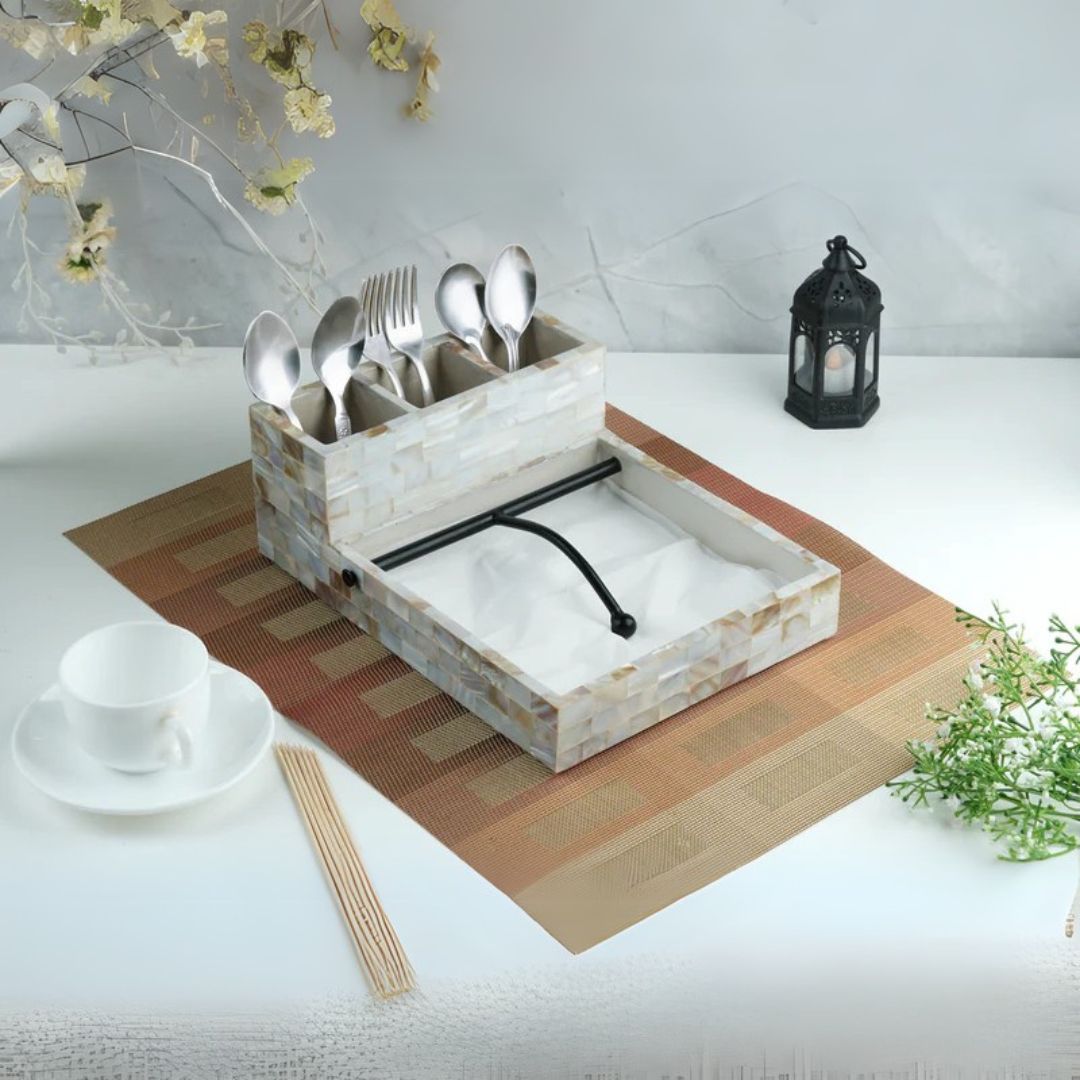 Large Cutlery Tissue Holder - White Mother Of Pearl