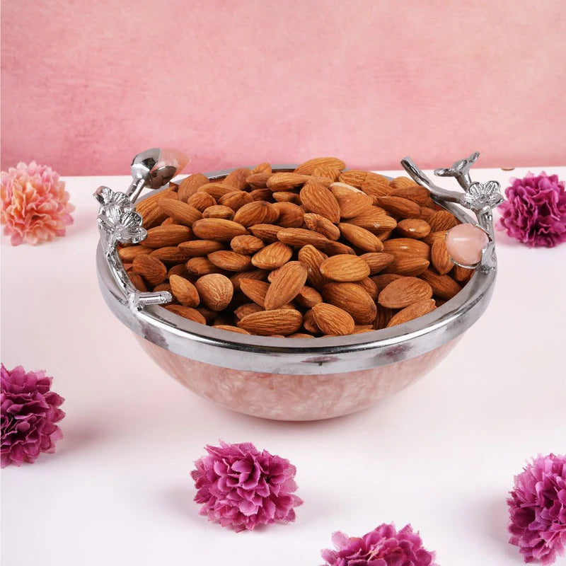 Pink Resin Bowl With Metal Rim Small 6"