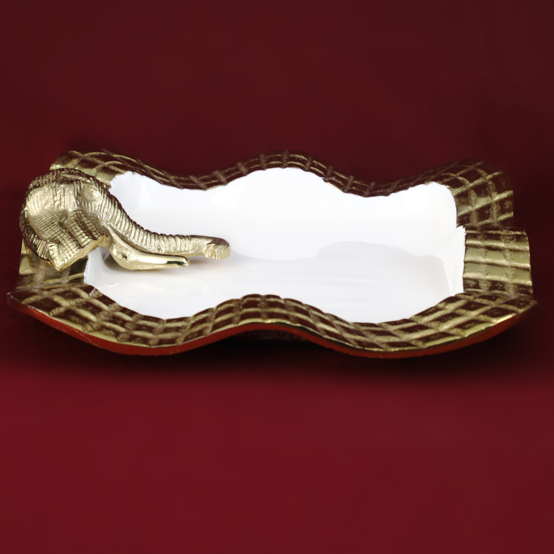 Aluminium Ivory Enameled Square Elephant Platter