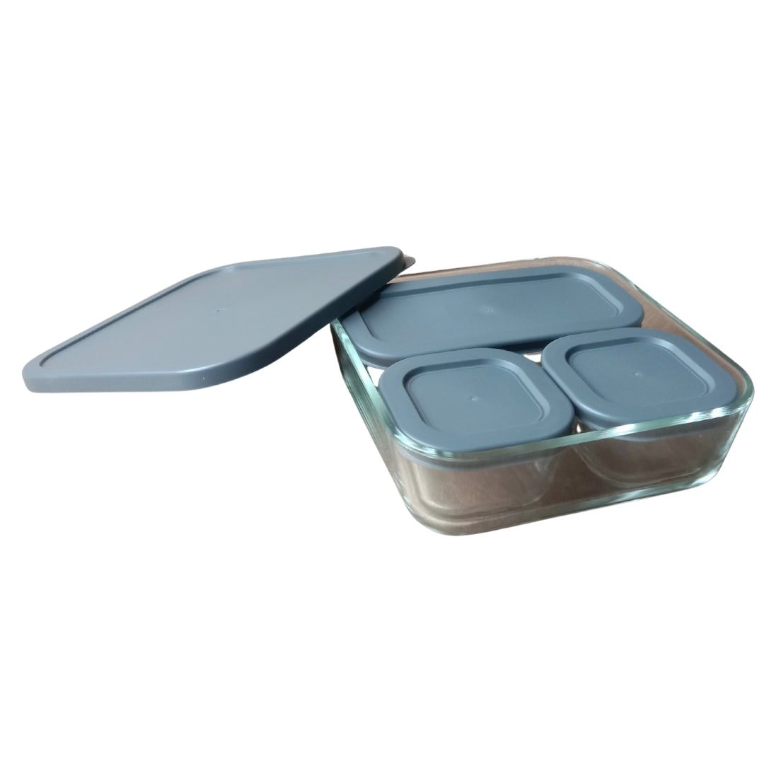 Glass Storage Container Set with Grey Airtight Lids - set of 4