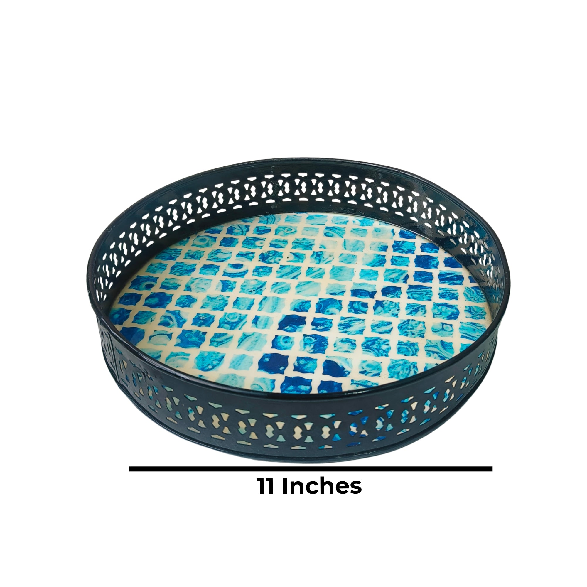 Blue Pattern Design Round Tray