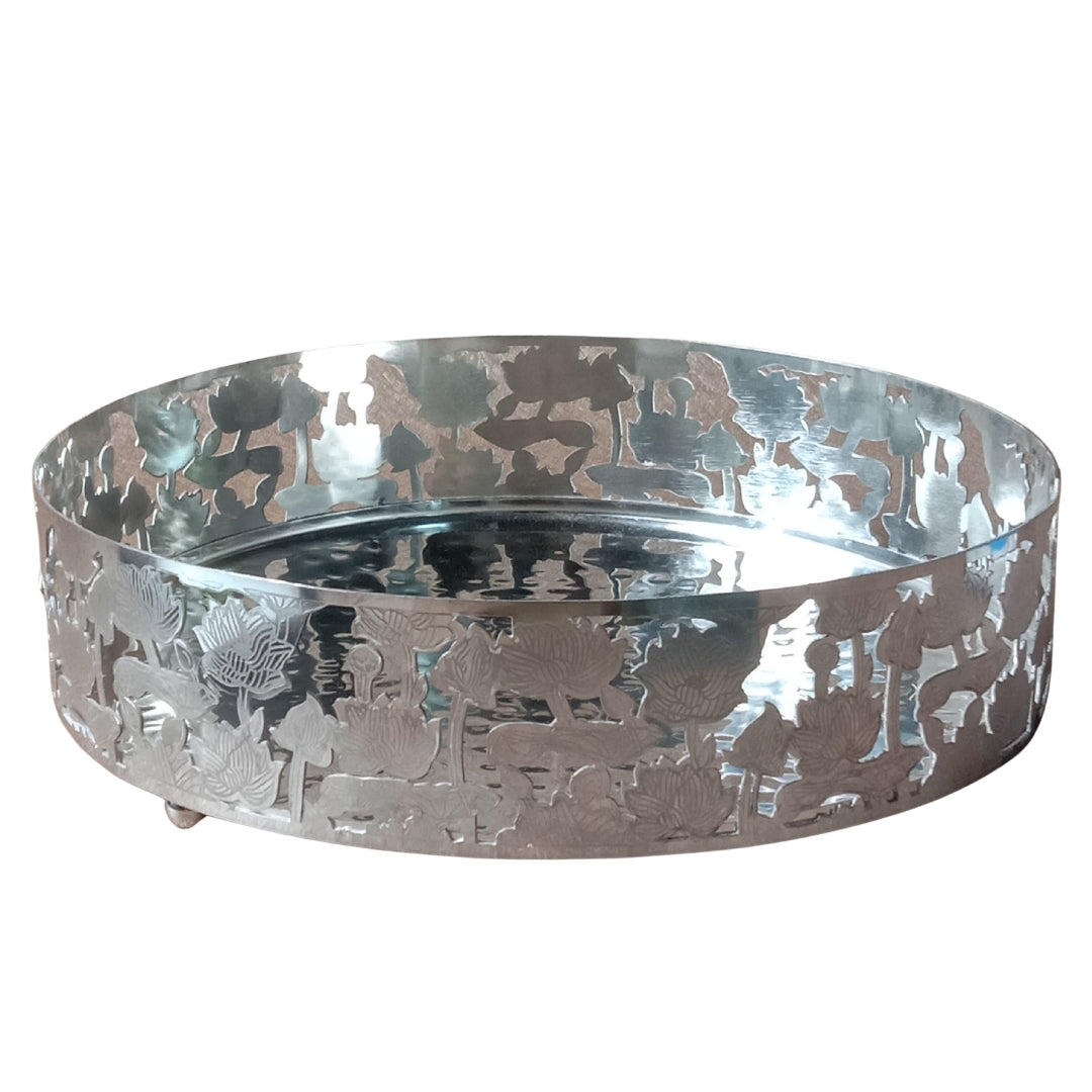Decorative Silver-Plated Lotus Pattern Vanity Tray