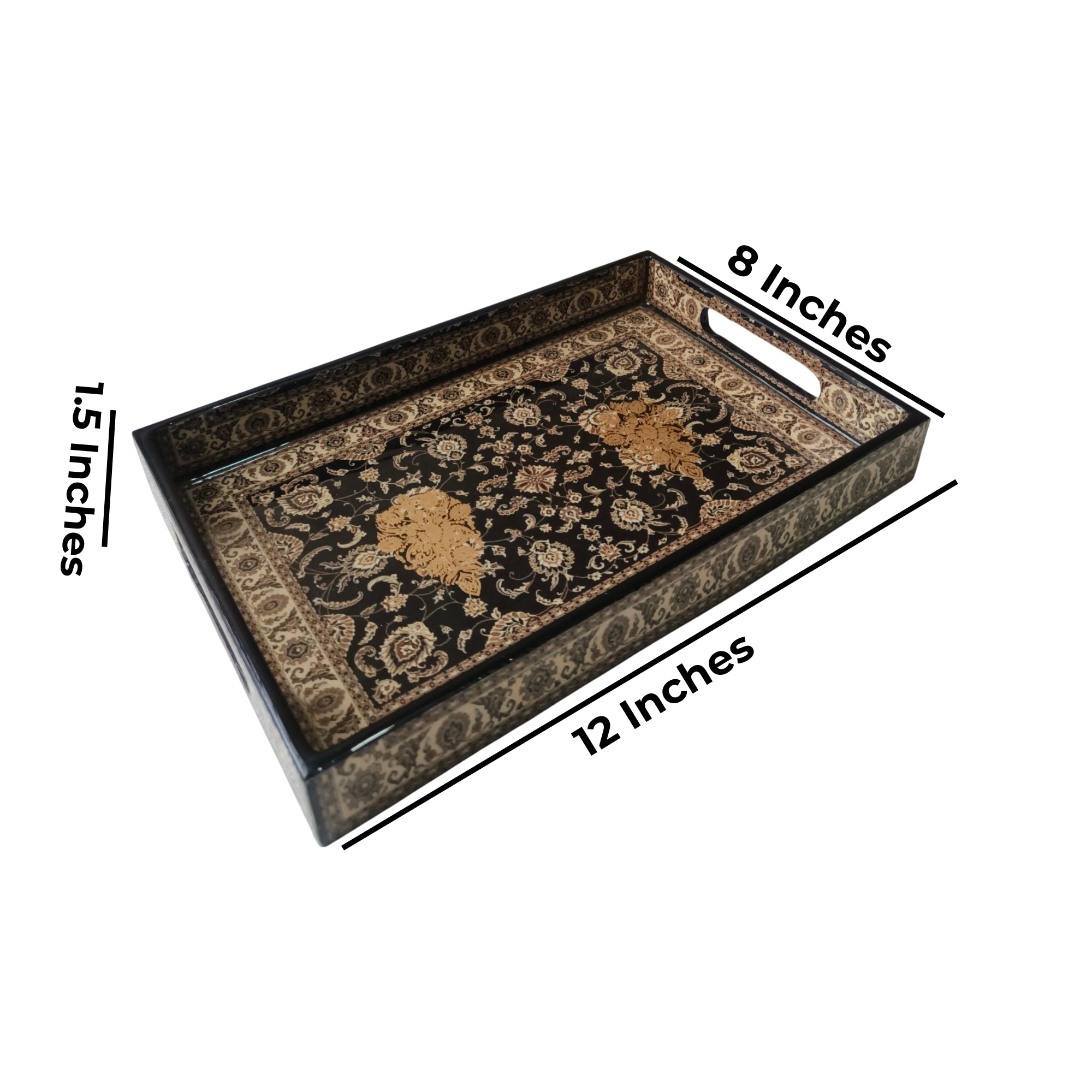 Wooden Black Turkey print & Enamel Tray set of 2