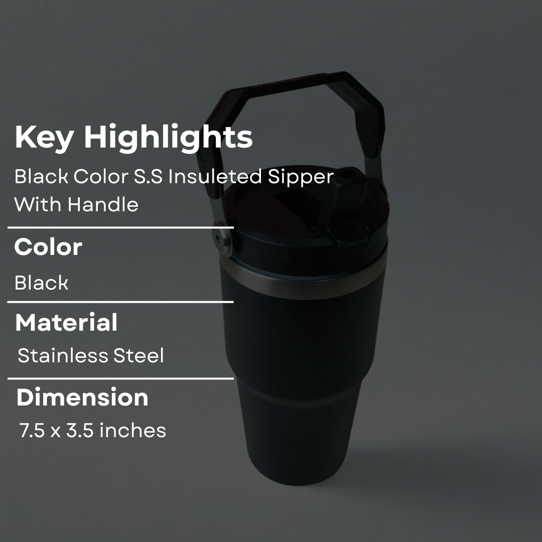 Black Stainless Steel Insulated Sipper With Handle